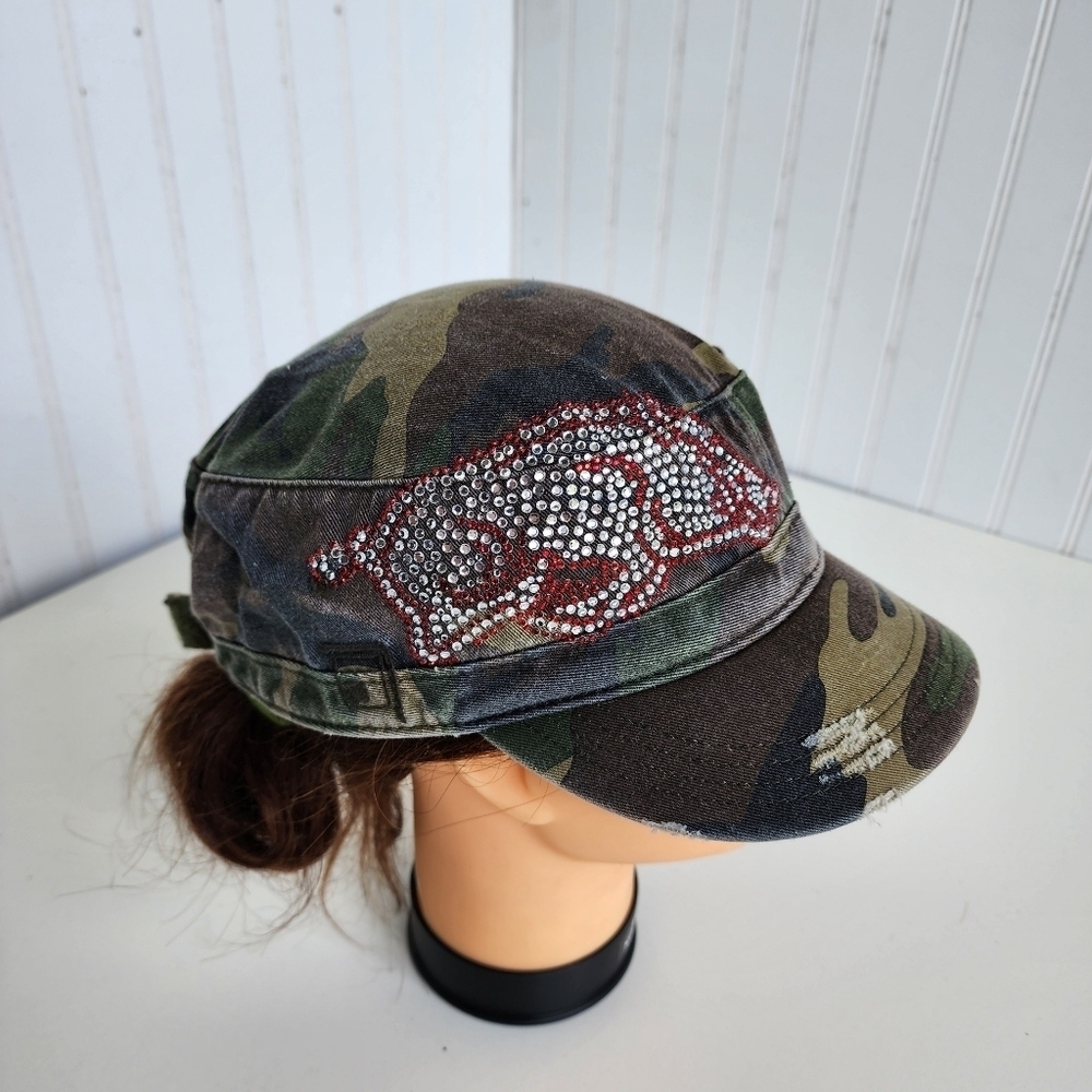 District Threads Distressed Military Style Hat Rhinestones Applique Os District Threads Distressed Military Style Hat Rhinestones Applique Os